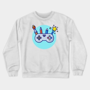 Joystick, Brush, Pencil, And Magic Tool Cartoon Vector Icon Illustration Crewneck Sweatshirt